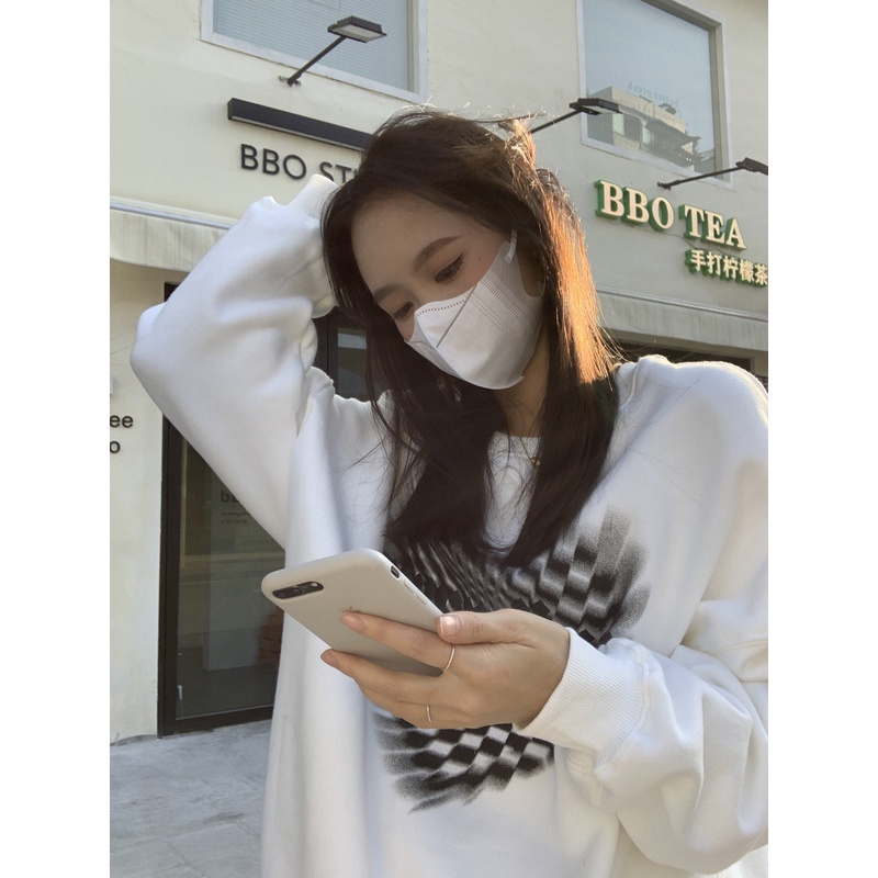 Áo sweater Dáng Rộng Phối Nhung Dày In Hình Cờ Vua Trái Tim Thời Trang Mùa Thu 2022 Mới