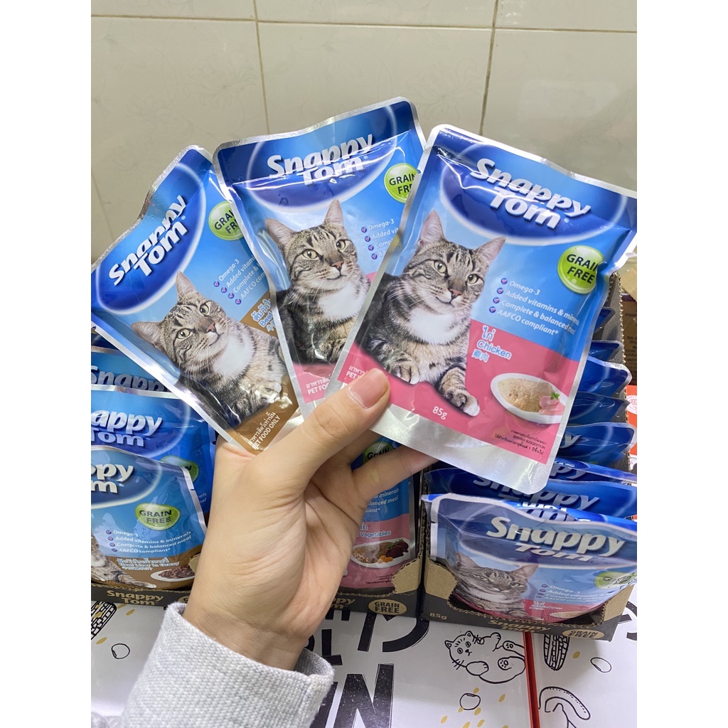 [Bao bì mới] Pate Snappy Tom gói 85g thức ăn ướt cho mèo trưởng thành