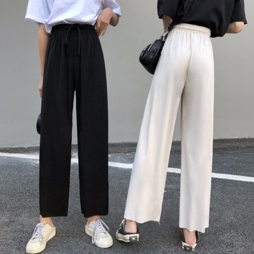 Quần ống rộng lưng cao vải lụa lạnh mỏng thời trang xuân hè dành cho nữ