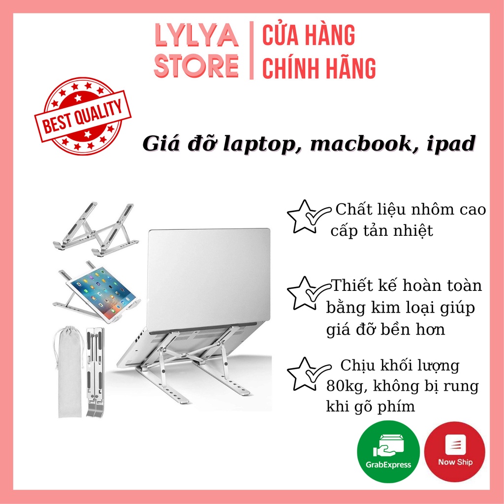 Giá đỡ laptop, macbook, ipad bằng NHÔM CAO CẤP - LOẠI 2 CHỐT, kệ đỡ máy tính tản nhiệt, gấp gọn, chịu lực siêu tốt