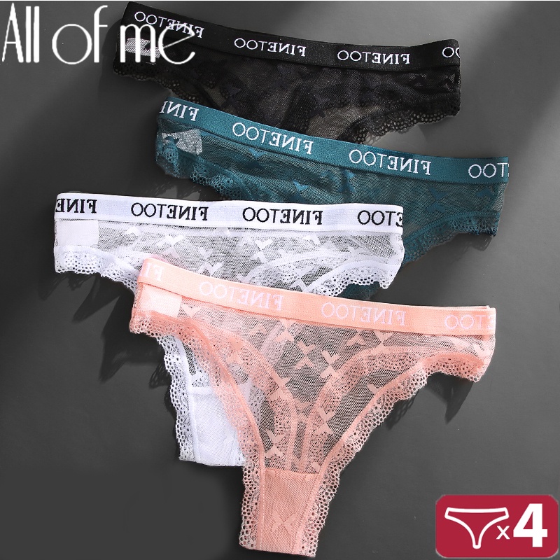 Cute Byte Bộ 4 Quần Lót Nữ Lọt Khe Phối Ren Gợi Cảm In Họa Tiết Hoa Và Bướm Dễ Thương