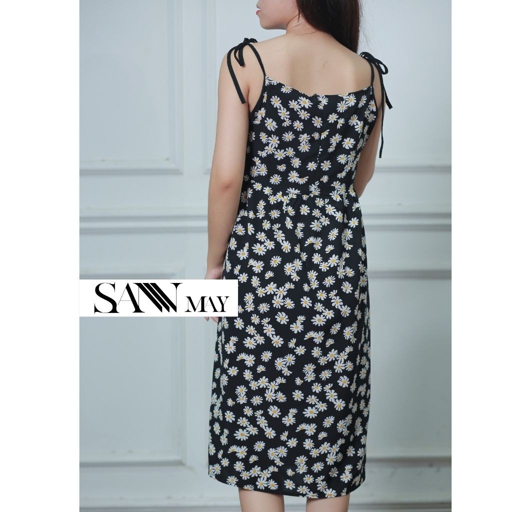Đầm Hoa Nhí 2 Dây, Váy Voan Hai Dây Hoa Nhí Dáng Dài, thiết kế vintage Hàn Quốc, màu đỏ, xanh, đen SANMAY VD004 | BigBuy360 - bigbuy360.vn