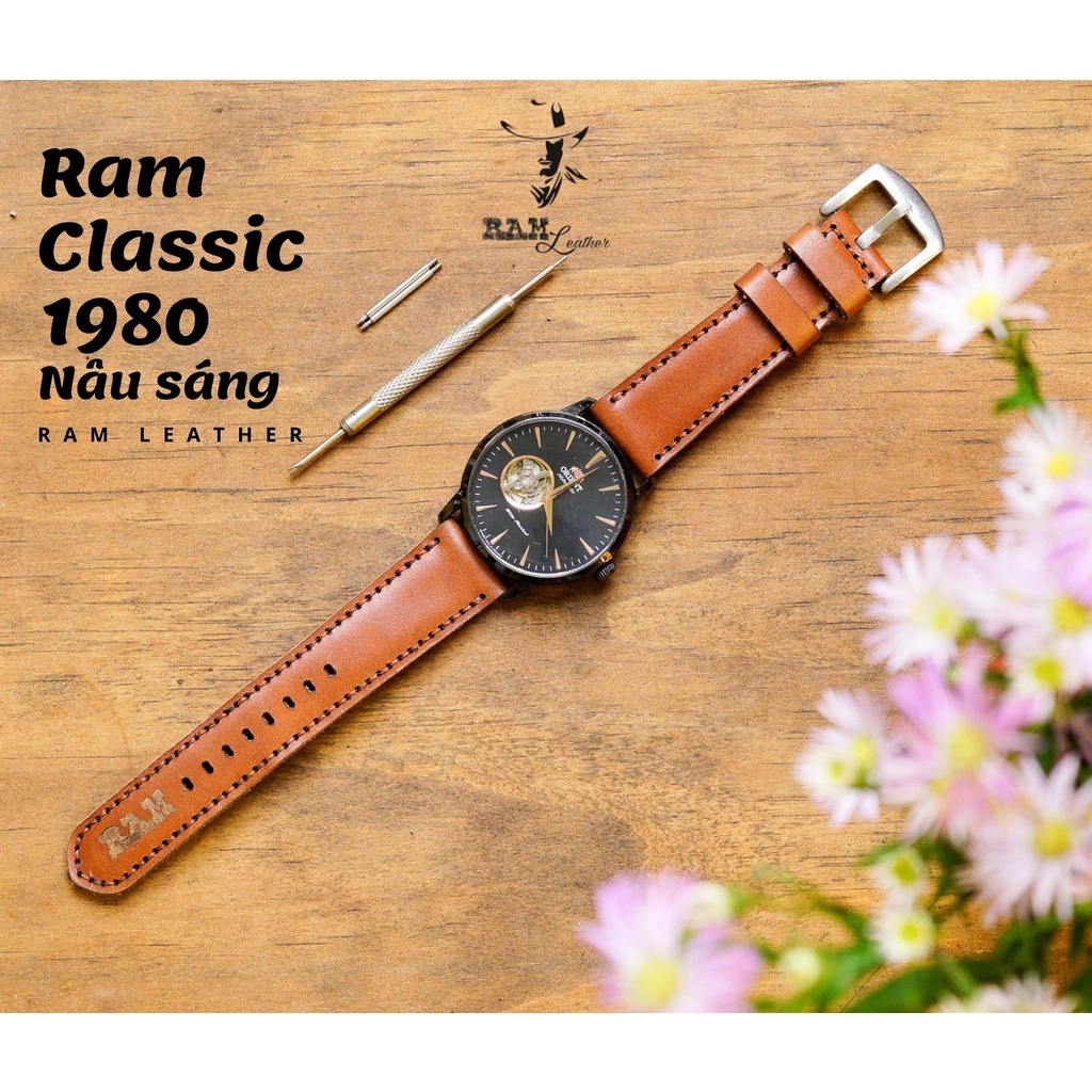 Dây Đồng Hồ Da Thật RAM Leather 1980 Da Bò Thật Màu Nâu Sáng Bền Đẹp