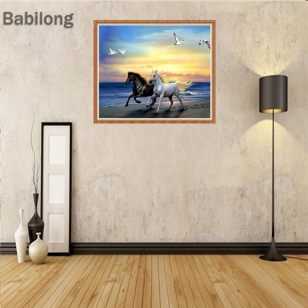 Tranh thêu chữ thập đính đá kim cương 5D DIY hình vẽ ngựa