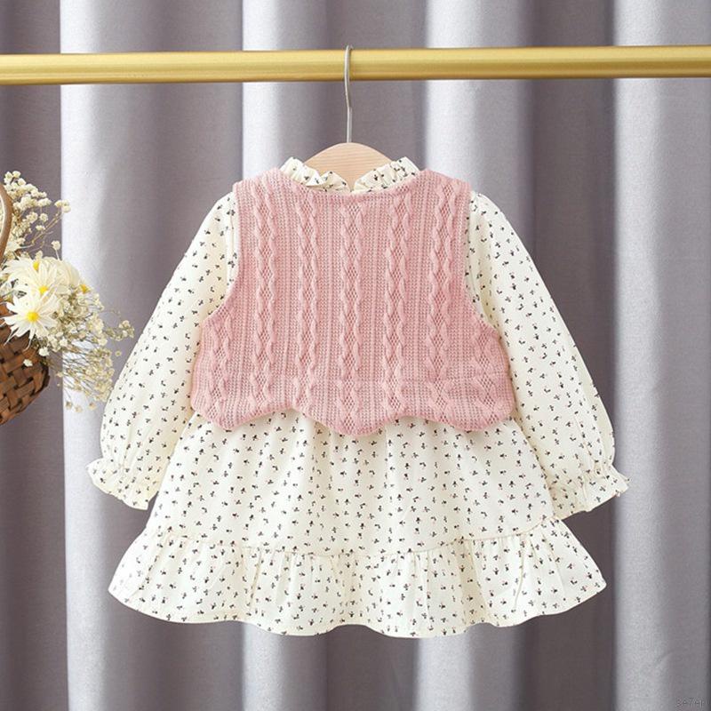 Đầm bé gái tay dài in hoa phong cách Hàn Quốc Se7en