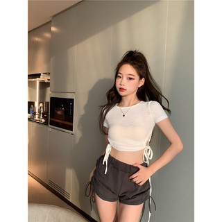 Áo thun croptop dây rút