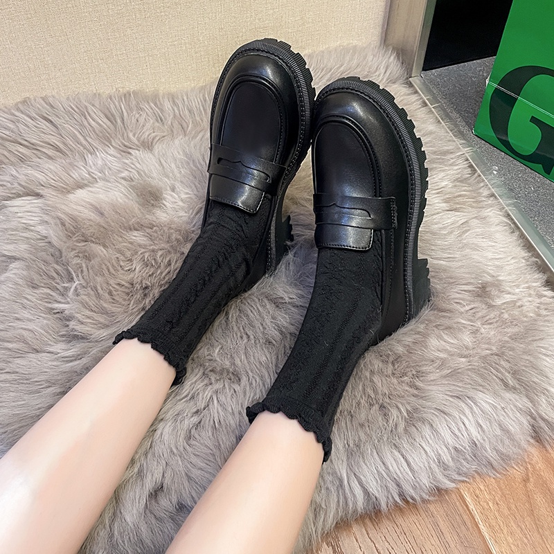 Ielgy Giày Lười Đế Dày Màu Đen Thiết Kế retro niche