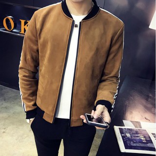 Áo Khoác Nam Da Lộn Phối Sọc Tay Áo Cực HOT -  Áo da lộn chất mềm mịn kiểu dáng trẻ trung năng động