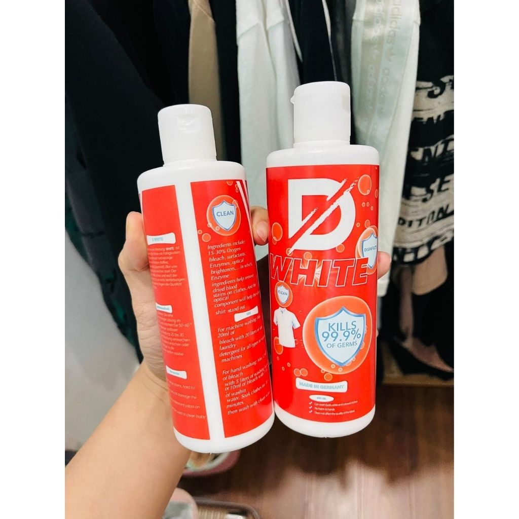 Tẩy trắng quần áo D While - Nước tẩy quần áo sạch vết mốc ố vàng không làm phai màu vải dùng được cho trẻ nhỏ (500ml)
