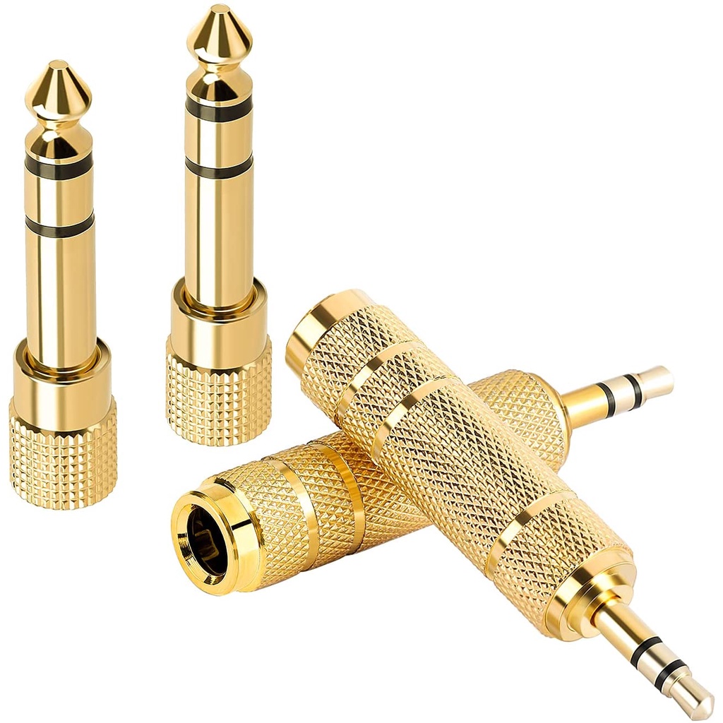 Bộ chuyển đổi tai nghe 6,35 mm (1/4 inch) Nam sang 3,5 mm (1/8 inch) Nữ và 3,5 mm Nam Đầu cắm vào Jack cắm nữ 6,35 mm, Bộ điều hợp chuyển đổi micrô âm thanh nổi TRS (4 Gói mạ vàng)