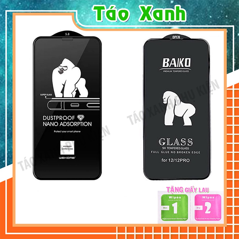 Kính Cường Lực Iphone Baiko KingKong và Chống Vân Tay Full Màn 7/8/plus/X/Xsmax/11/12/13/14/pro/promax
