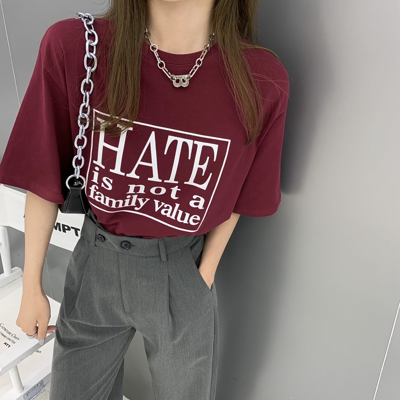 Áo thun ZHELIHANGFEI ngắn tay dáng rộng in chữ cá tính thời trang dễ phối đồ