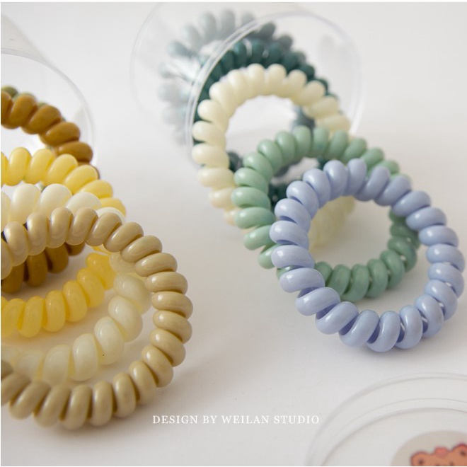 Hộp 5 Dây Chun Cột Tóc Lò Xo Xoắn Màu Pastel Xinh Xắn Thời Trang Cho Nữ