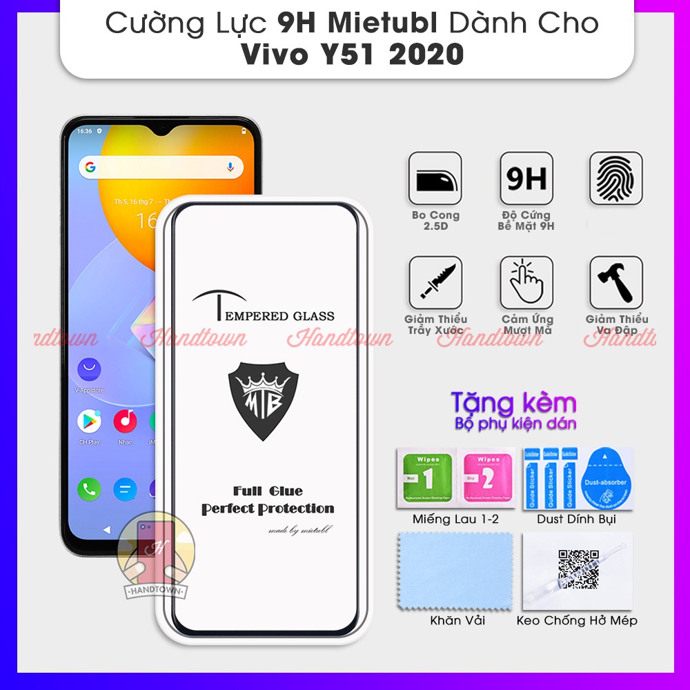 Kính Cường Lực 9H Mietubl Vivo Y51 2020 vivoY51 2020 Full Màn Đen Full Keo Thế Hệ Mới Chống Va Đập Độ Trong Suốt Cao