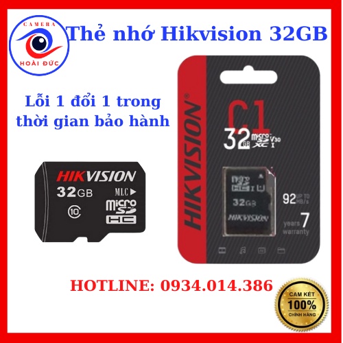Thẻ nhớ Hikvision 32GB, thẻ nhớ chính hãng, dùng cho camera, lỗi đổi mới