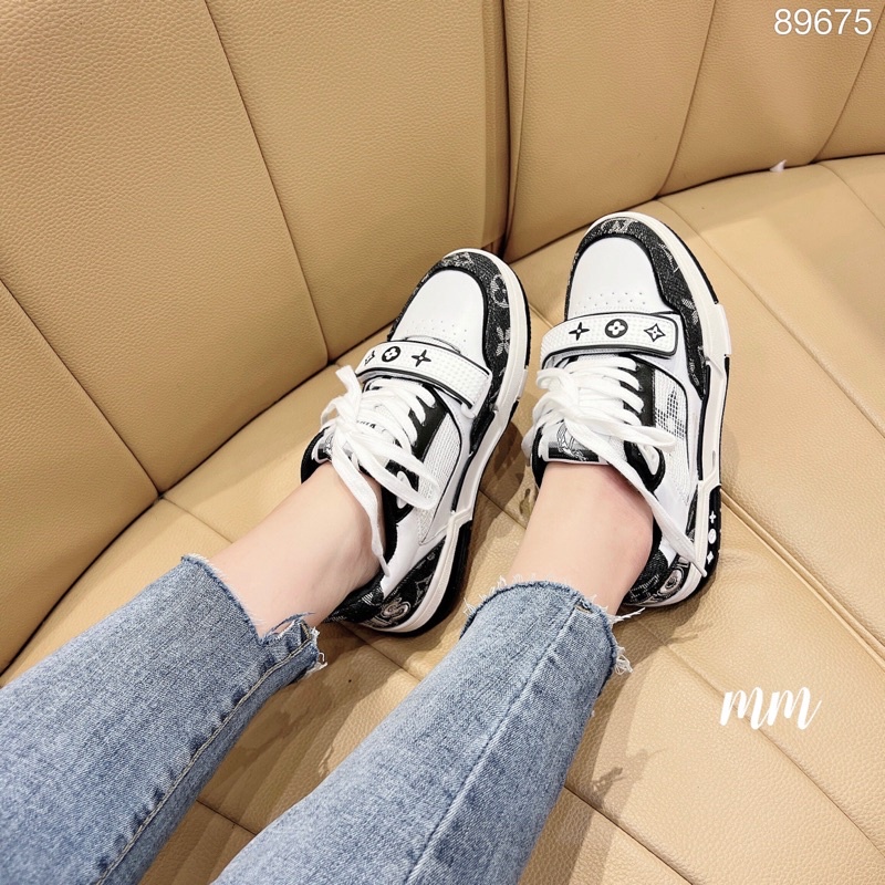 Giày Thể Thao Sneaker LV Vân Chìm Đai Ngang Hoạ Tiết Fullbox