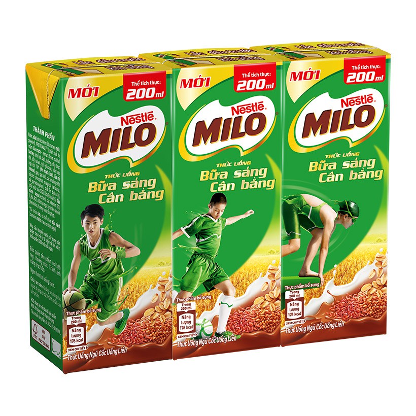 Lốc 3 Hộp Sữa Milo bữa sáng 180ml