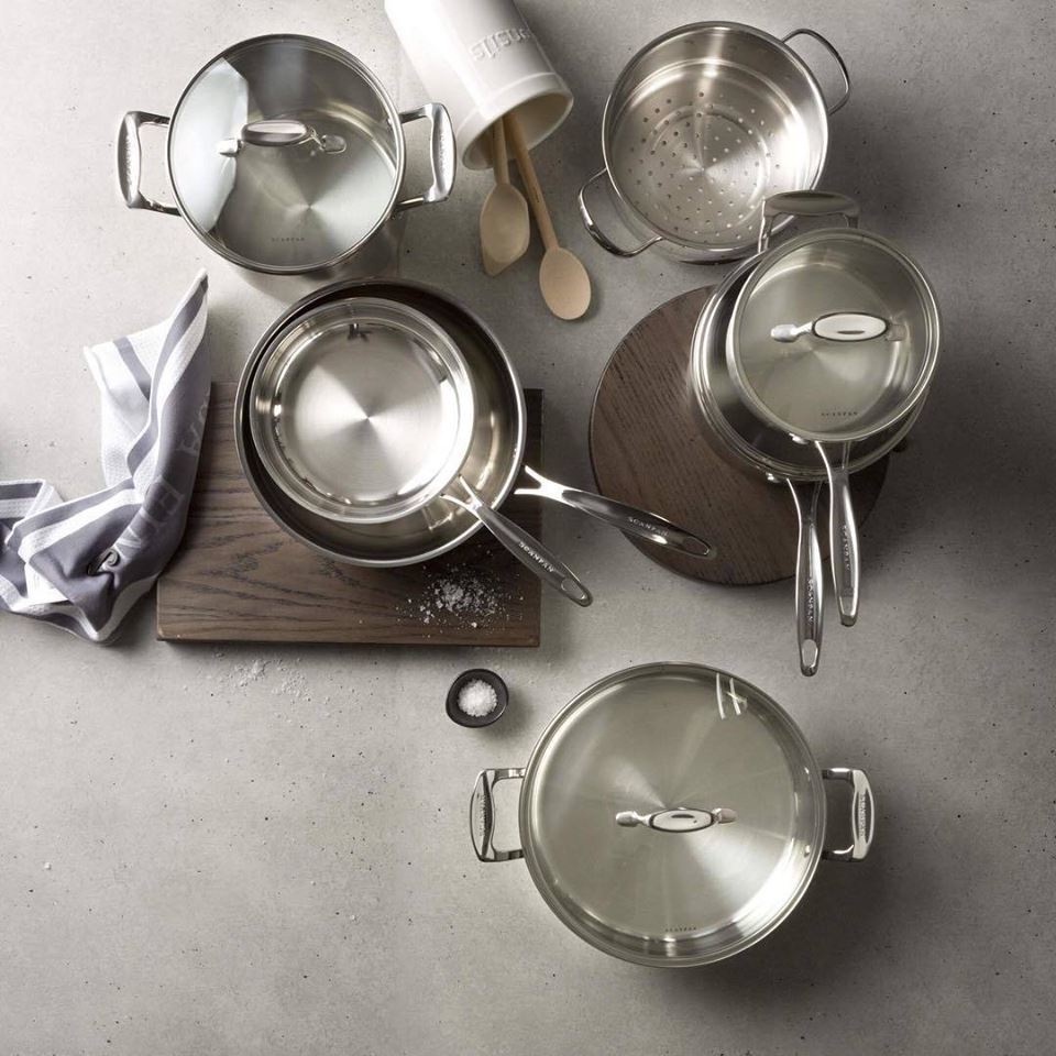 Bộ nồi chảo inox Scanpan Impact 5 chi tiết dùng bếp từ, thiết kế 3 lớp, dùng an toàn với máy rửa bát  71080000