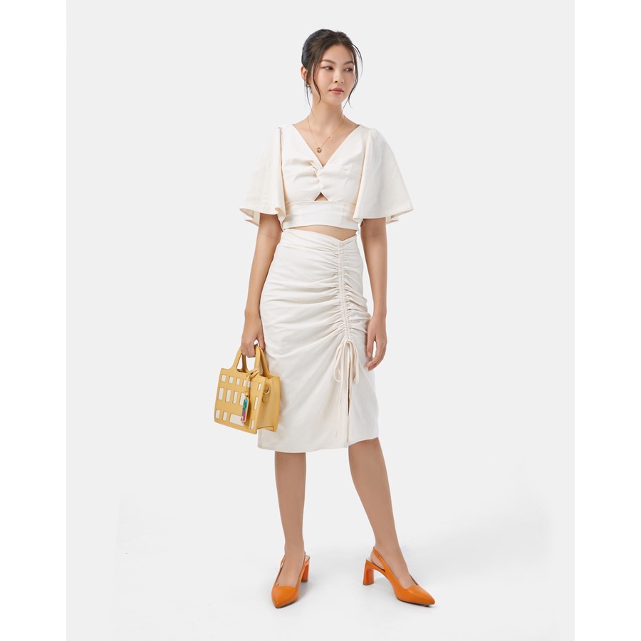 Áo Xoắn Nữ Thời Trang JUNO Cổ V Tay Cánh Tiên JNAKI012