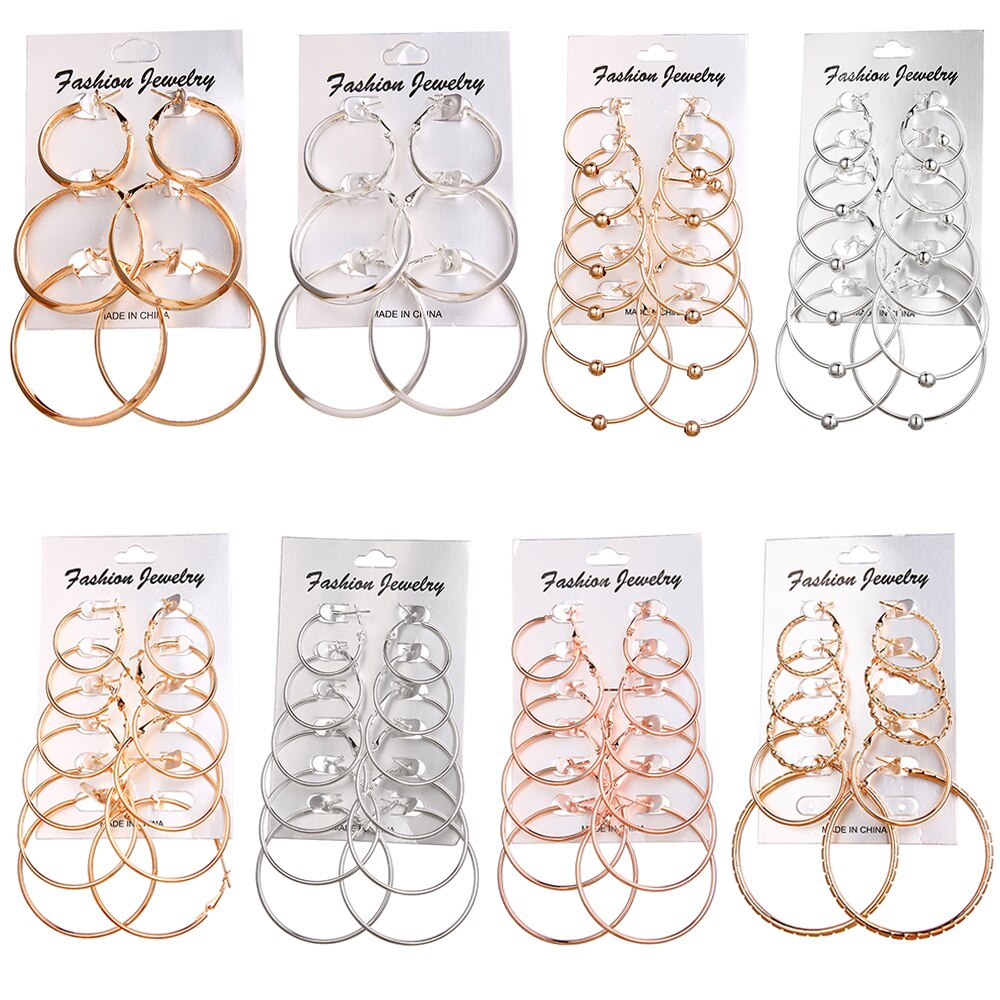 Set bông tai tròn mạ vàng thời trang cho nữ