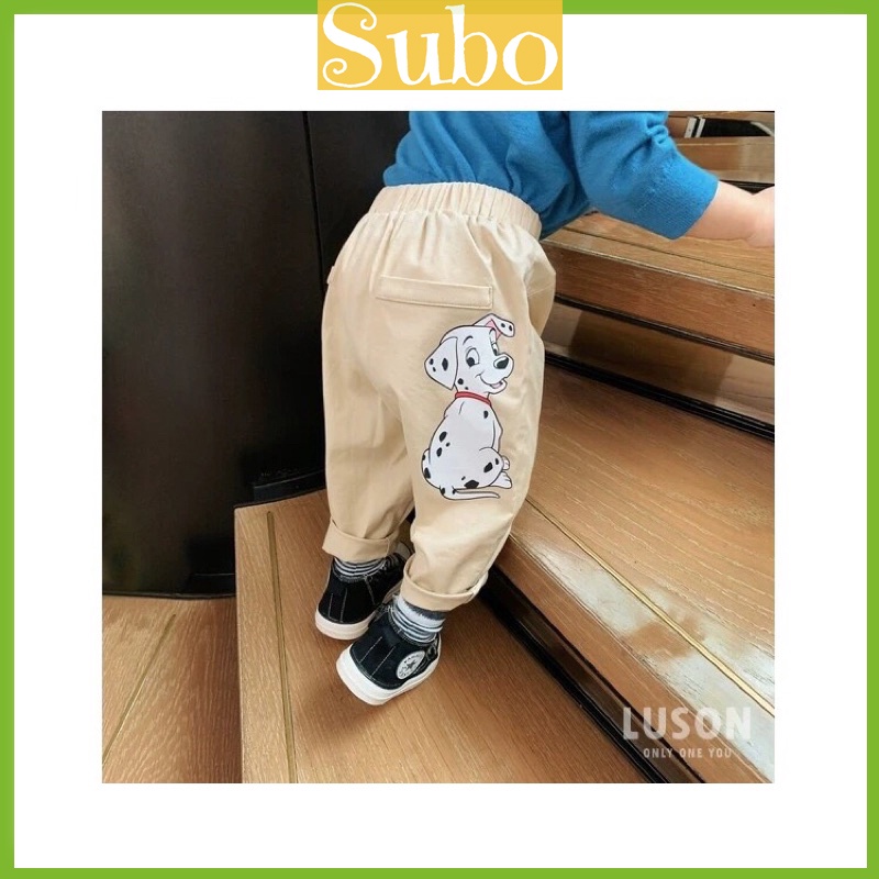 Quần kaki dáng boy cho bé trai chất mềm đẹp in hình thú nghộ nghĩnh_ Quần dài chobé trai từ 15- 25 kg