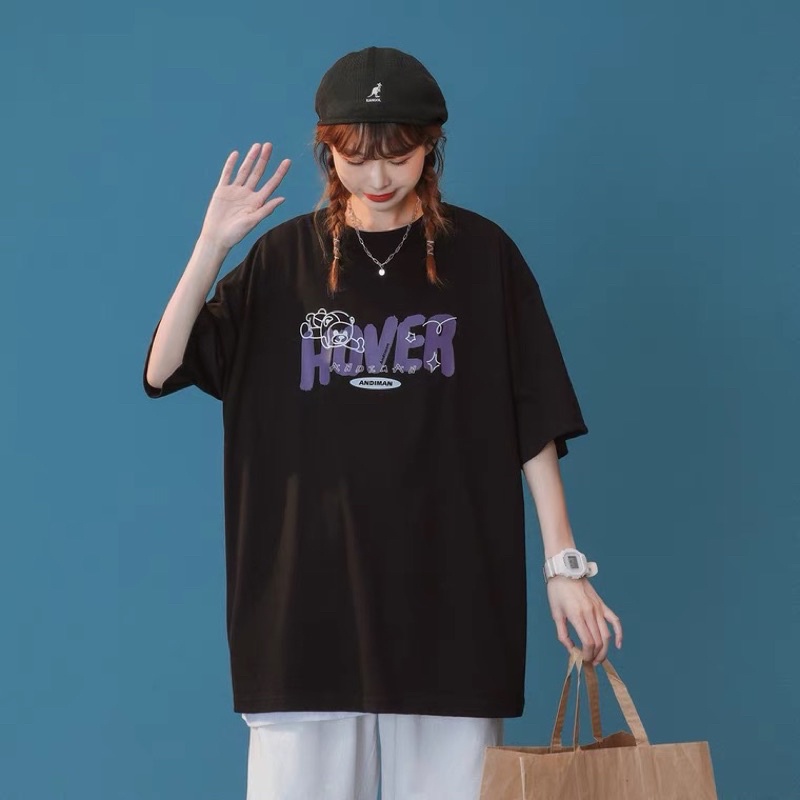 Áo thun tay lỡ nam nữ, áo phông unisex form rộng chất cotton mát mịn thấm hút mồ hôi in hình gấu nâu