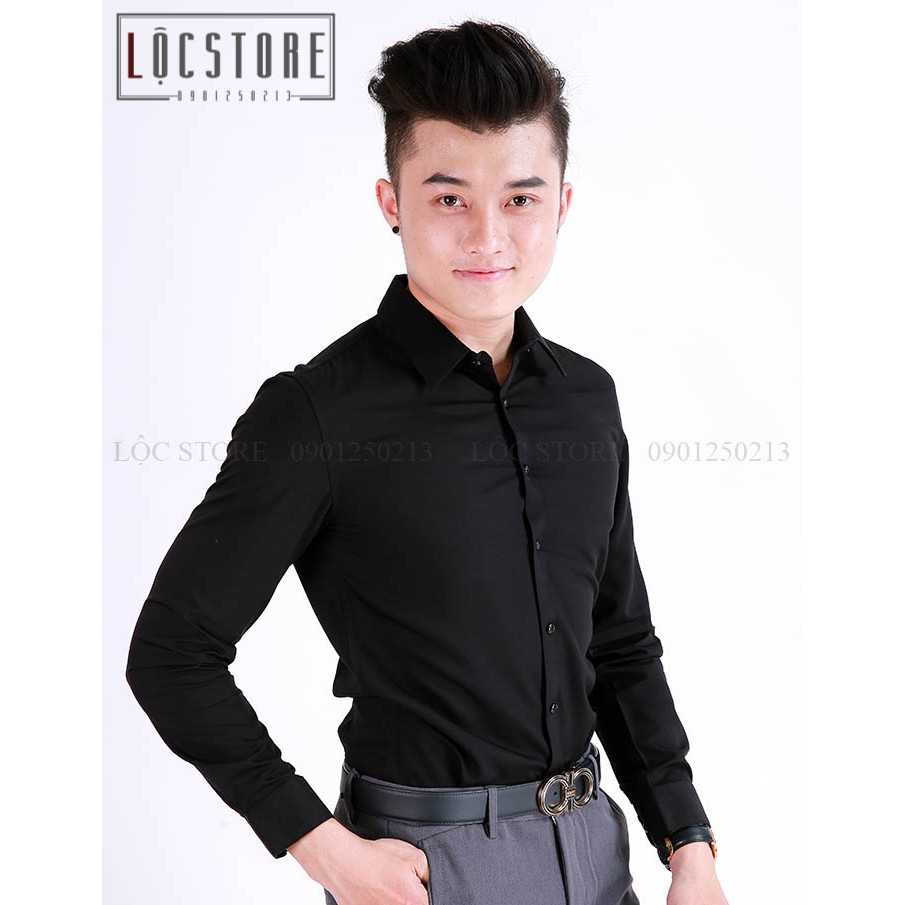 Áo sơmi đen trơn - không nhăn - form body hàn quốc | BigBuy360 - bigbuy360.vn