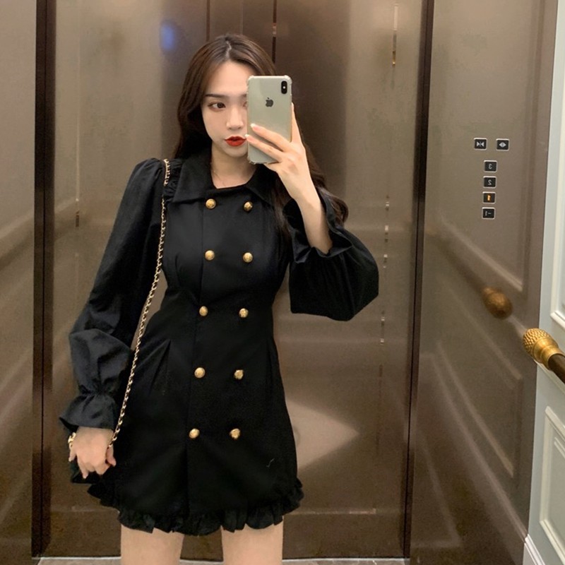 Váy Trơn Dáng Ngắn Dài Tay/ Đầm Đuôi Bèo Basic Đơn Giản Bó Eo V00039 | BigBuy360 - bigbuy360.vn