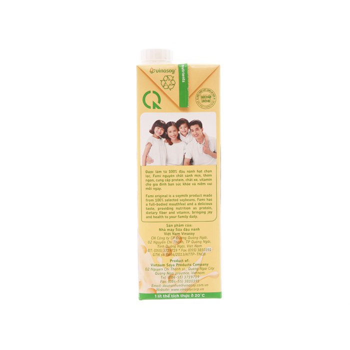 Sữa đậu nành nguyên chất Fami hộp 1 lít