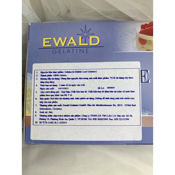 Gelatine lá Ewald Đức - Sét 10 lá