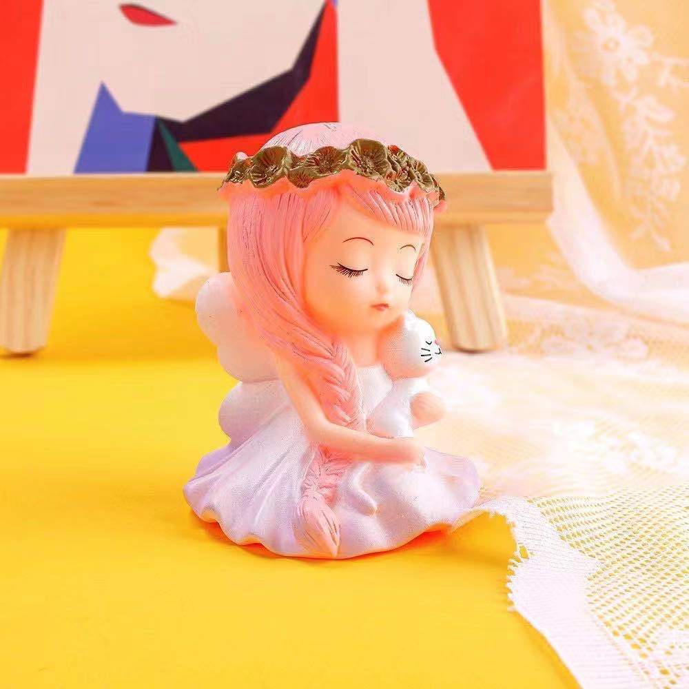 tượng em bé trang trí bánh [FREESHIP❤️] bé gái nguyệt quế ngồi ôm thỏ