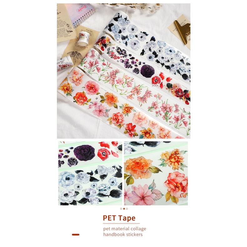 Cuộn Băng Keo Washi 300cm Họa Tiết Hoa / Lá Trang Trí Sổ Tay