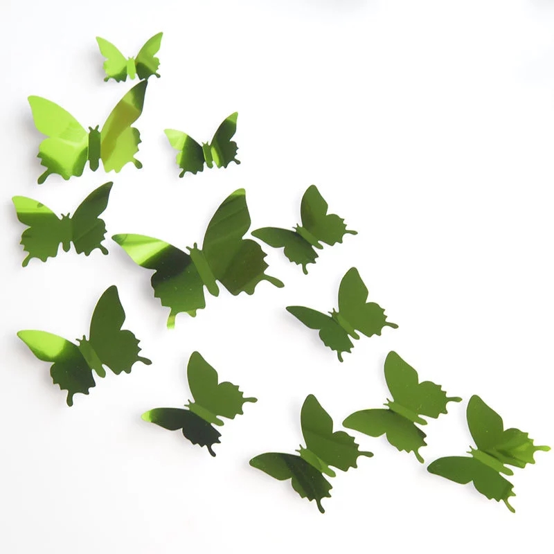 Set 12 Miếng Dán Tường Hình Bướm 3D Tráng Gương Trang Trí Tiệc/ Nội Thất