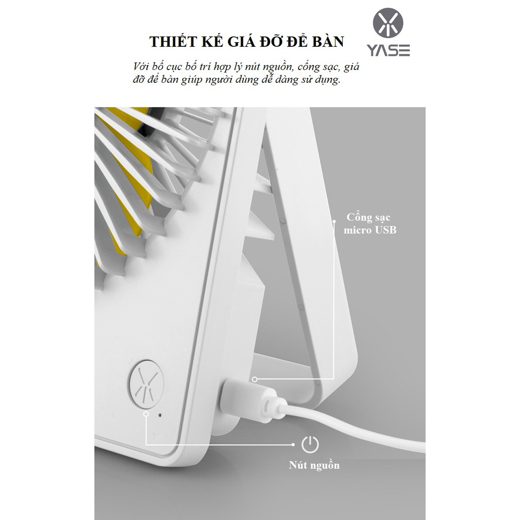 Quạt Tích Điện Mini YS221, Quạt Sạc Pin Để Bàn Có Đèn Ngủ, Thiết Kế Nhỏ Gọn, Chạy Cực Êm