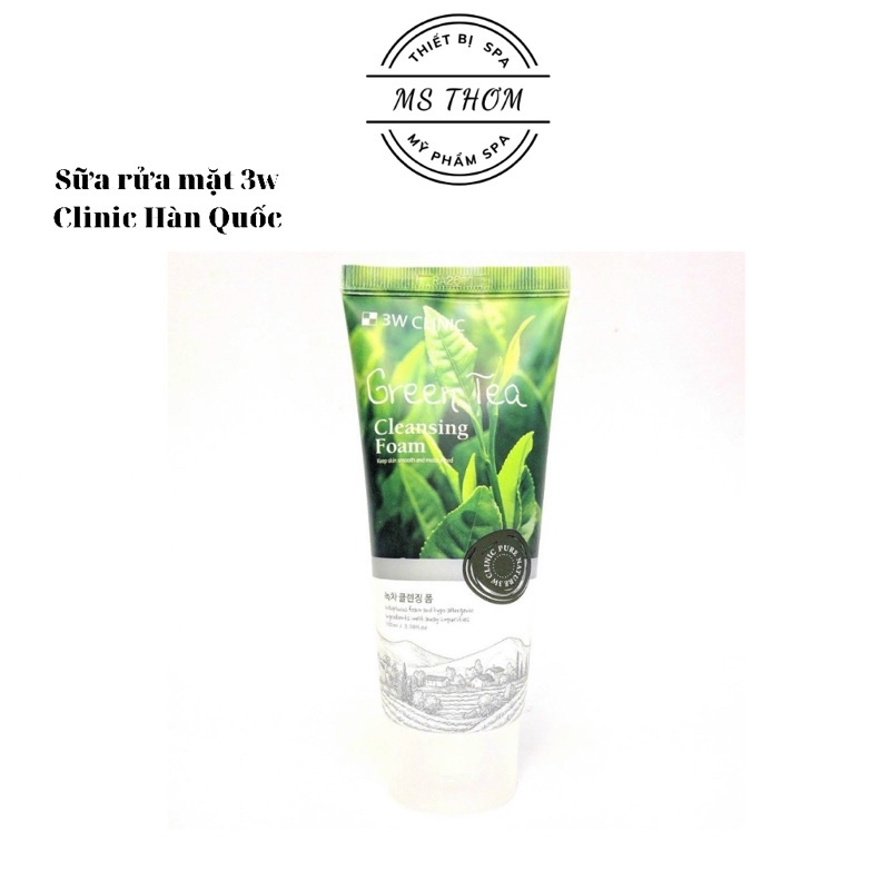 Sữa rửa mặt trà xanh 3W Clinic 100ml có bọt nhẹ, làm sạch da, dưỡng ẩm cho da