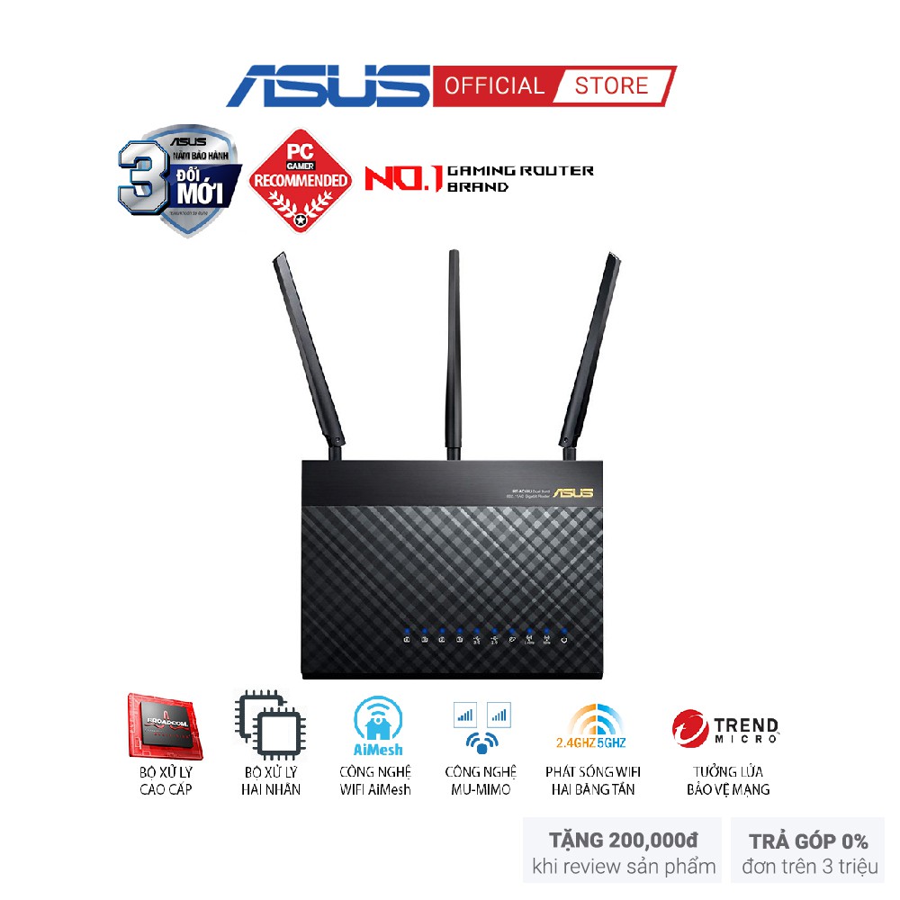 [Mã ELMALL1TR5 giảm 6% đơn 3TR] Router Wifi băng tần kép ASUS RT-AC86U