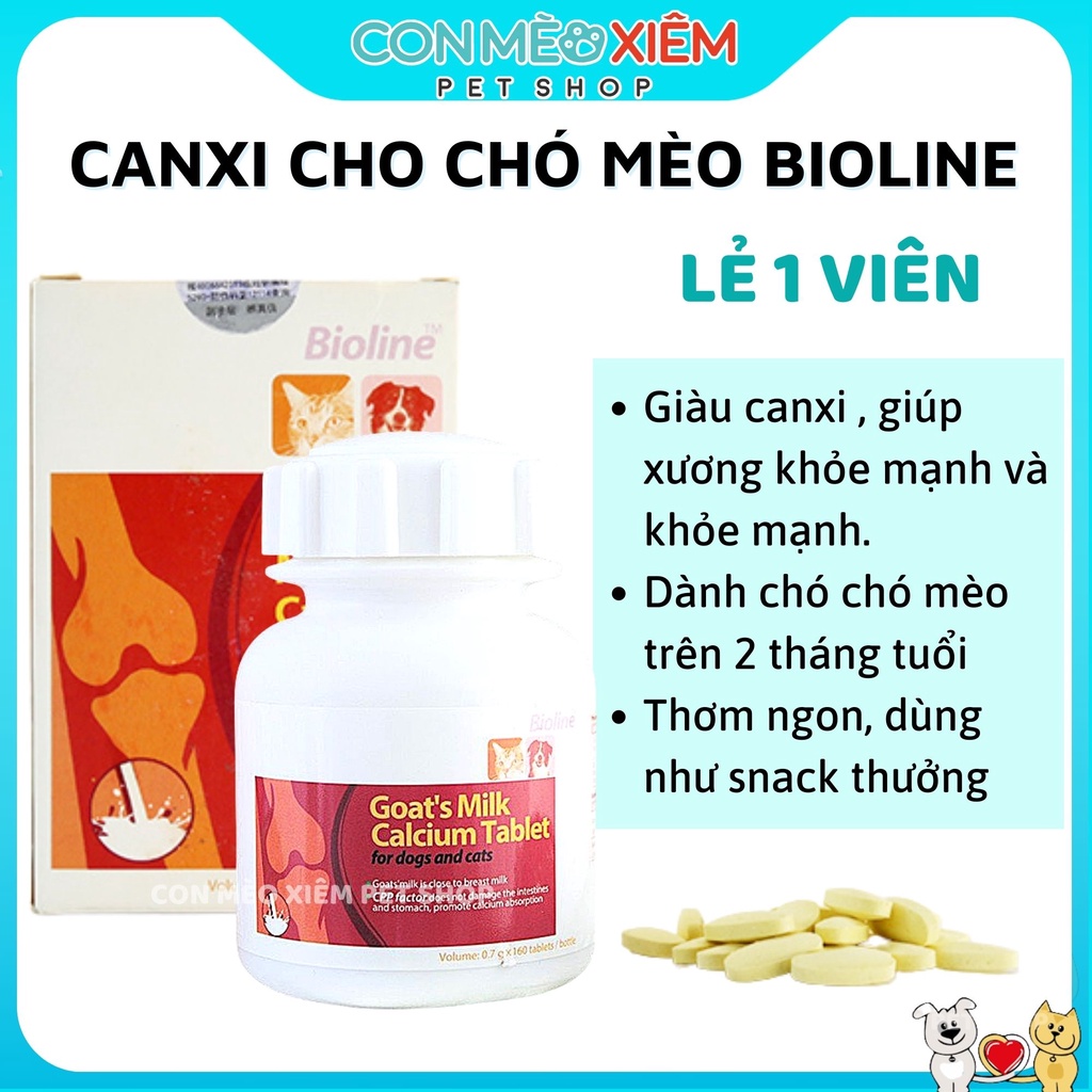 Viên canxi chó mèo Bioline 1 viên ngừa thiếu canxi cún mèo con 2 tháng, bầu Con Mèo Xiêm