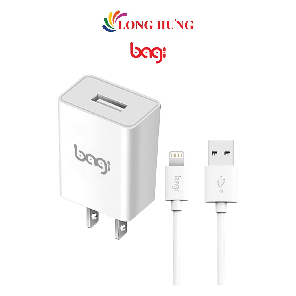 Combo cốc sạc Bagi 1A 1USB + Cáp Lightning 1m CB-I52 - Hàng chính hãng