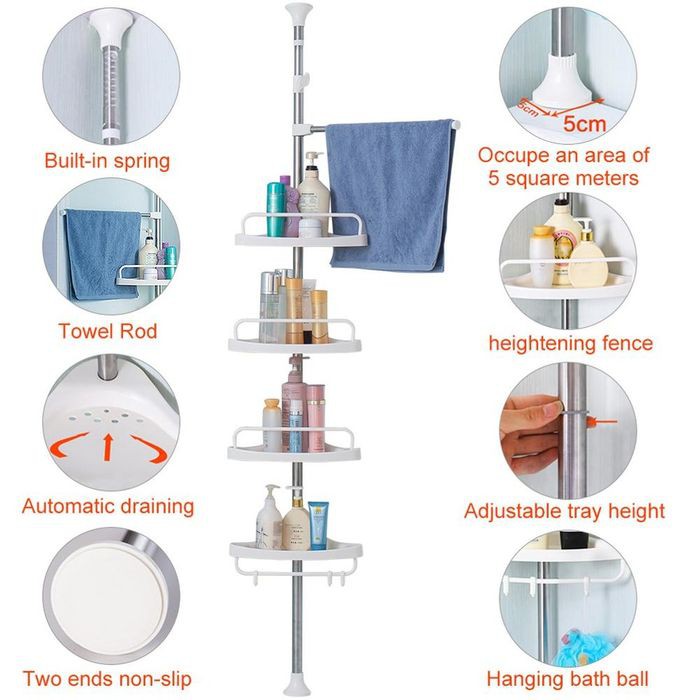 Kệ góc rút 4 tầng để đồ nhà tắm - nhà bếp - phòng ngủ - phòng khách, điều chỉnh độ cao theo từng phòng, dễ dàng tháo lắp