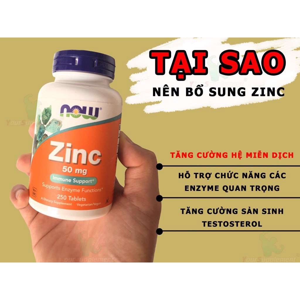 ZINC KẼM Giúp Tăng Test Giảm Mụn Tăng Sinh Lý Tăng Miễn Dịch Bảo Vệ Cơ Thể NOW ZINC GLUCONATE 50MG