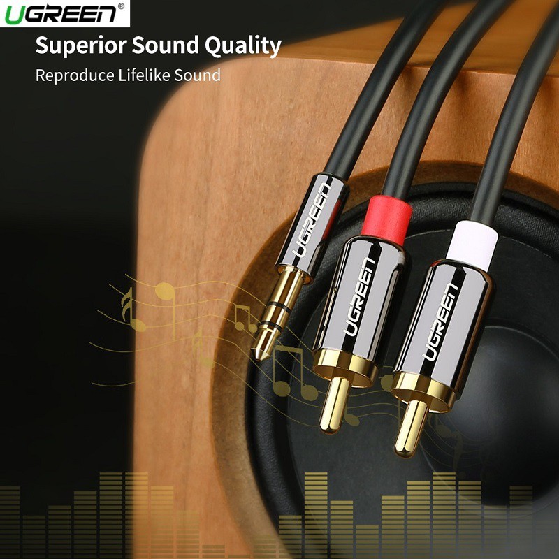 cáp âm thanh 3.5mm ra 2RCA Chính Hãng UGREEN