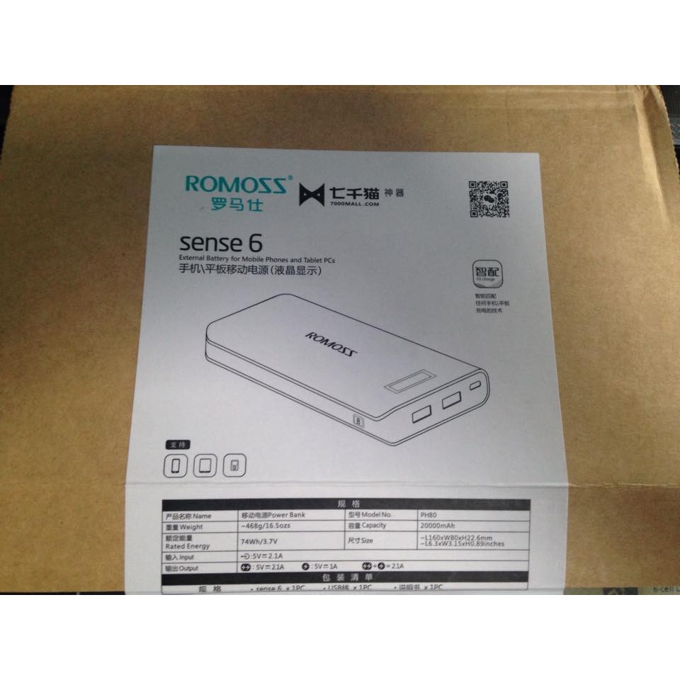 Pin dự phòng Romoss Sense 6 Plus 20.000 mAh Có LCD Báo Pin