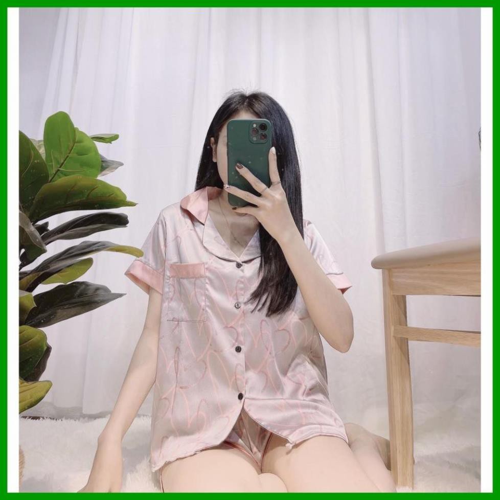 [FreeShip] Bộ Đồ Pijama- Bộ Đùi Lụa Satin Hình 3D Trái Tim Siêu Đẹp (Kèm video Sản phẩm)