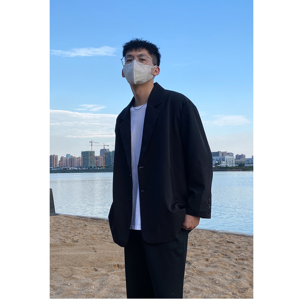 Áo Blazer Nam Hàn Quốc Màu Đen, Form Rộng Chất Vải Đẹp BZ0-1