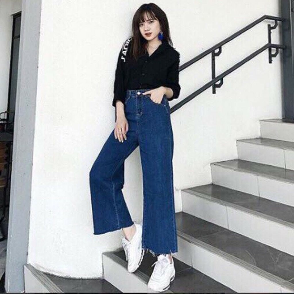 Quần bò jean nữ ống rộng chất vải đẹp Hàn Quốc F01