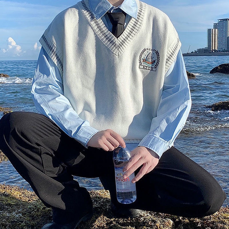 ♞AFF LIGA♞ Áo len không tay cổ chữ V phong cách Hàn Quốc trẻ trung cá tính cho nam