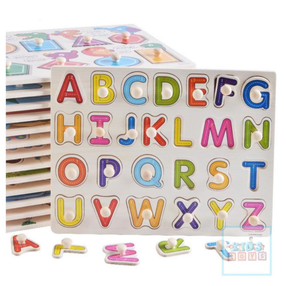 Đồ chơi xếp hình bảng chữ cái cho bé có núm gỗ thông minh cho bé học tập