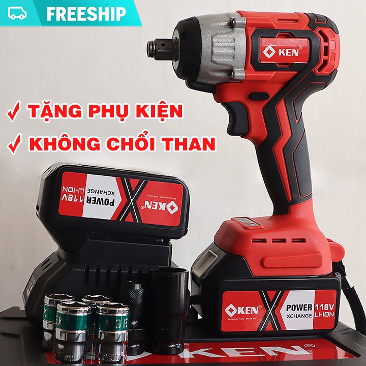 [ TẶNG 6 ĐẦU KHẨU ] MÁY SIẾT BULONG  KEN ĐẦU 2 TRONG 1 - 118V -   KHÔNG CHỔI THAN- CÓ SẴN 2 PIN