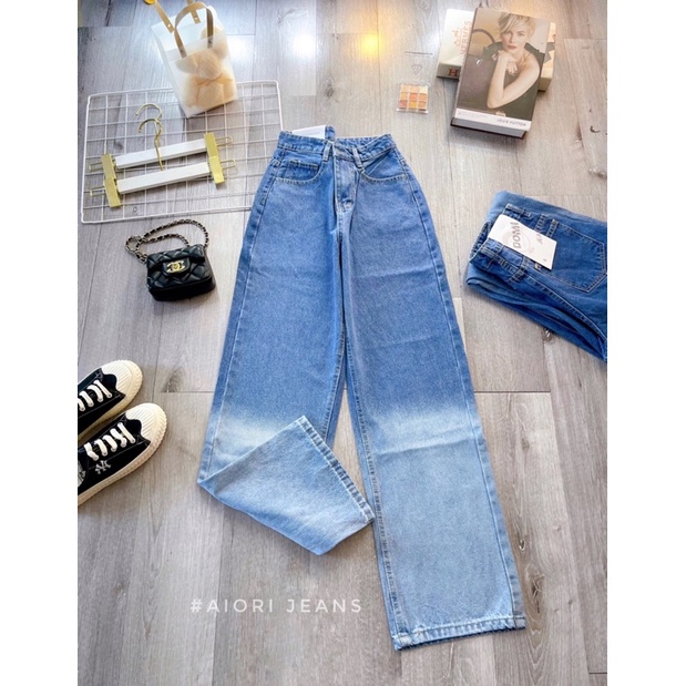 Quần Jean Nữ AIORI Ống Rộng Lưng Cao Trơn Loang Màu Ống Suông Cạp Cao Cotton Mềm Mịn,Thời Trang Hàn Quốc_S3403