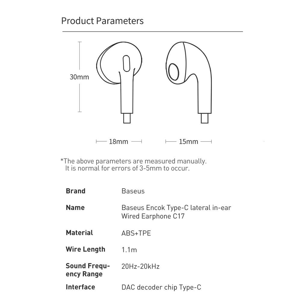 Tai nghe nhét tai có dây type c Baseus C17 kèm micro ho samsung xiaomi huawei ...
